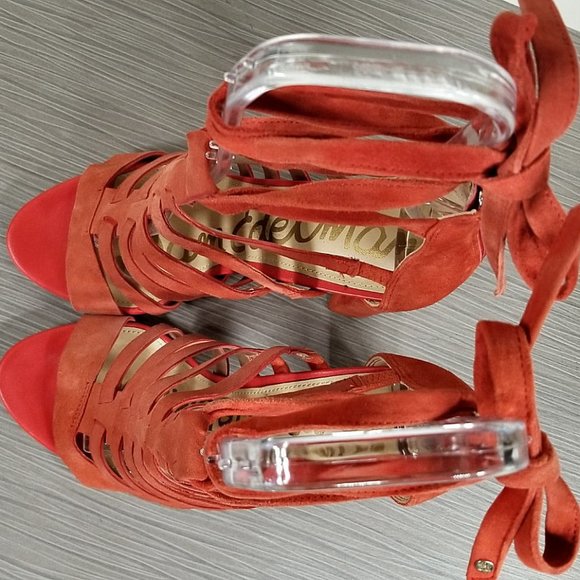 Sam Edelman Yarina Strappy Suede Sandal, Blood Orange Suede, Womens Size 7.5 M - Picture 8 of 11